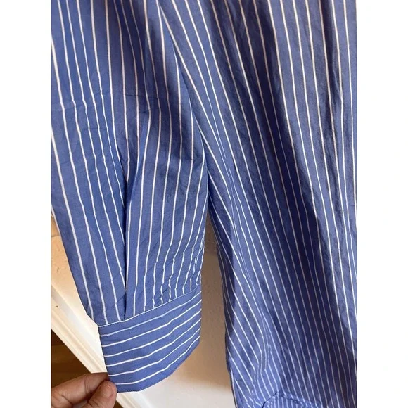 Maison Labiche Dress Size‎ S Blue Button Down Striped W/embroidered Keep Smiling - Picture 5 of 9